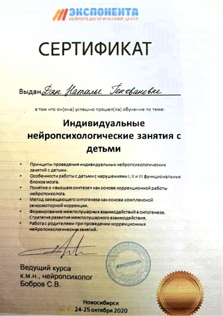 Индивидуальные нейропсихологические занятия с детьми